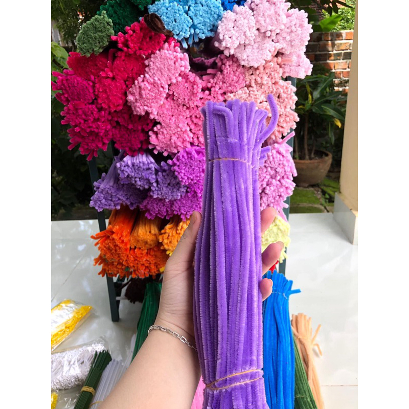 Set 100 Dây Kẽm Nhung Làm Đồ Chơi Thủ Công Làm Hoa Cây Thông Noel Kẽm Nhung