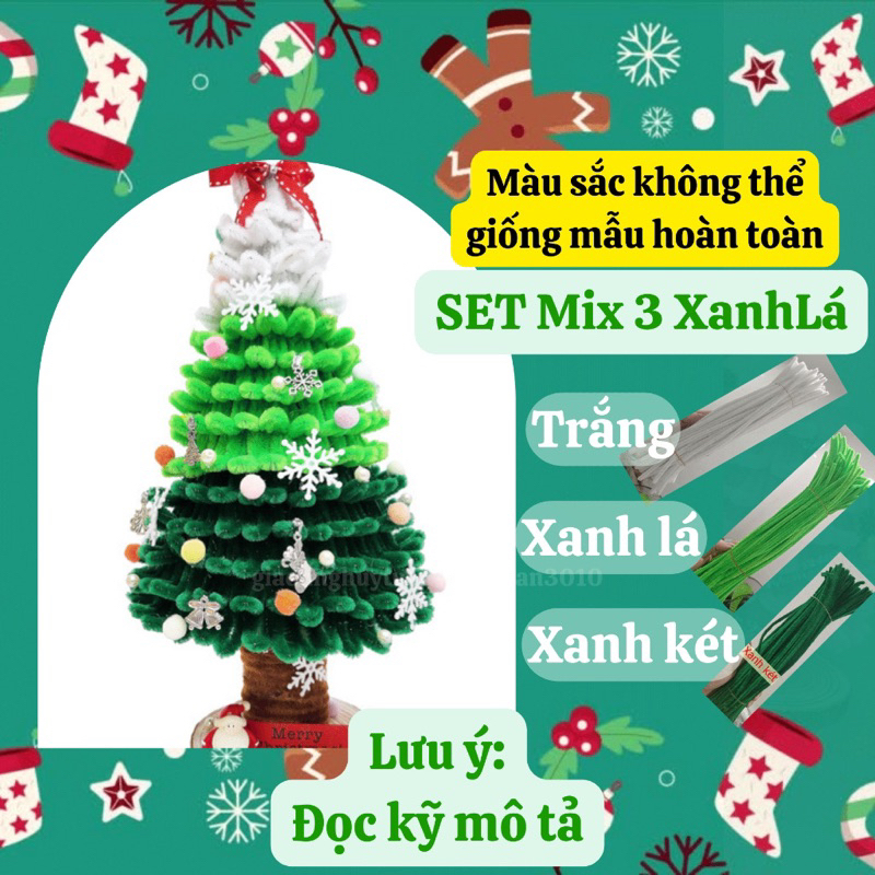 [Full phụ kiện ] Set Nguyên Liệu Làm Cây Thông Noel Bằng Kẽm Nhung Tặng Kèm Đèn Led