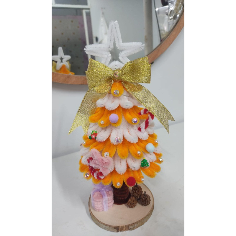 [Full phụ kiện ] Set Nguyên Liệu Làm Cây Thông Noel Bằng Kẽm Nhung Tặng Kèm Đèn Led