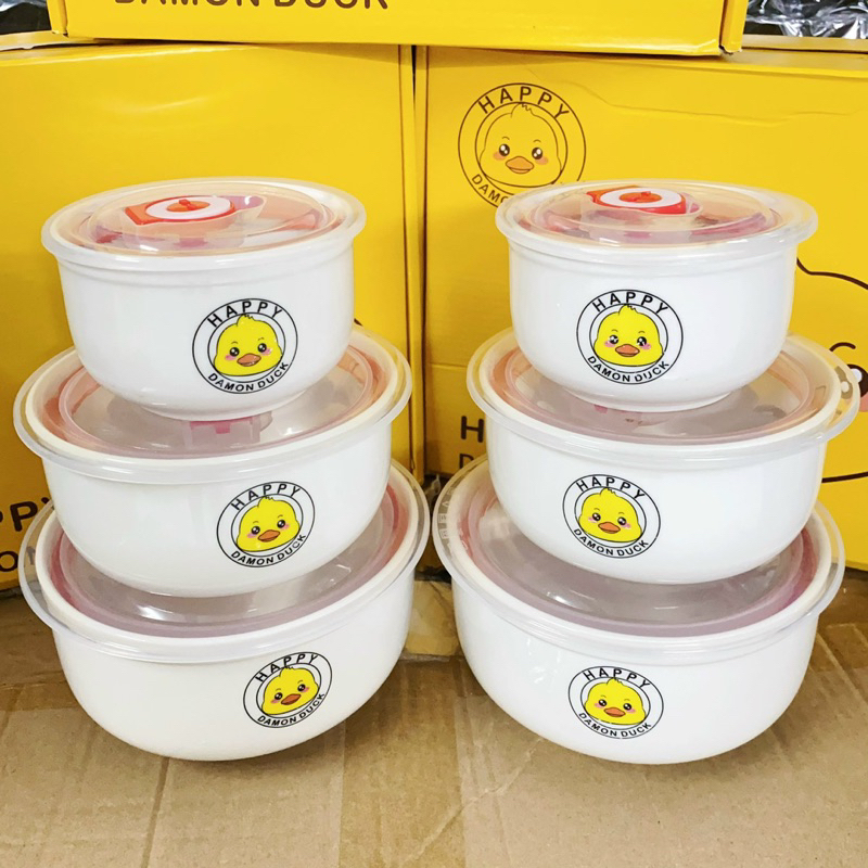 Set 3 Chén Sứ Có Hoạ Tiết Bảo Quản Thức Ăn Tươi Ngon Và Vệ Sinh An Toàn