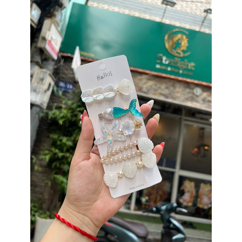 Set 5 Kẹp Sò Sao Biển Phong Cách Đại Dương Tươi Trẻ Sang Trọng Dành Cho Mọi Lứa Tuổi