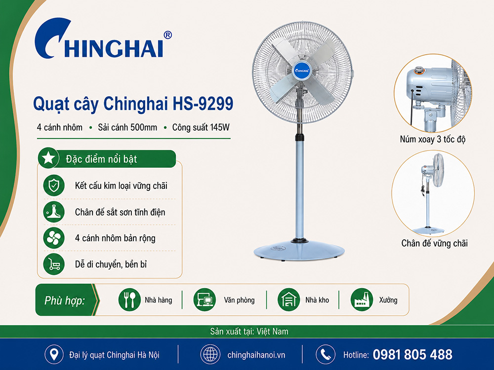 Quạt cây chinghai HS-9299 sảo cánh 50cm, công suất 145w
