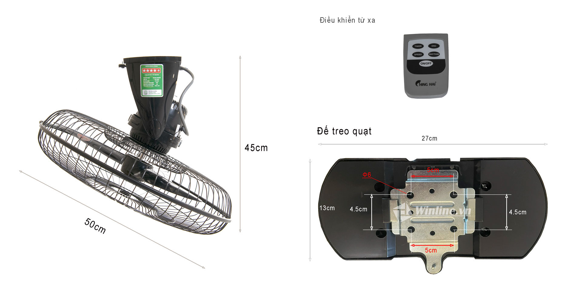 Quạt đảo trần chinghai HB-918A, cánh 450mm