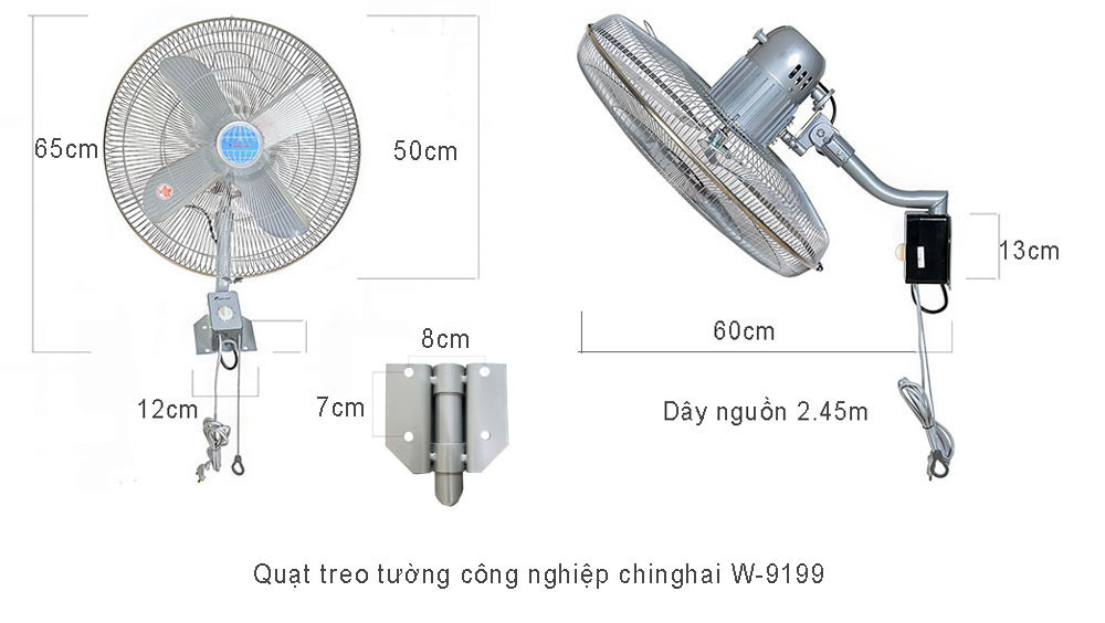 Quạt treo tường công nghiệp chinghai W-9199, cánh 45cm, 112w, 2 dây kéo