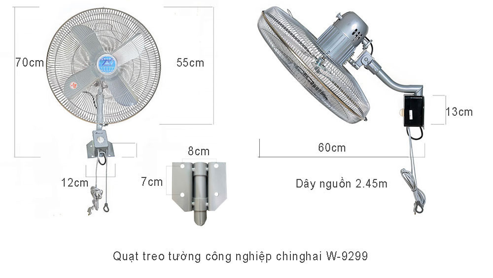 Quạt treo tường công nghiệp chinghai W-9299, cánh 50cm, 145w, 2 dây kéo