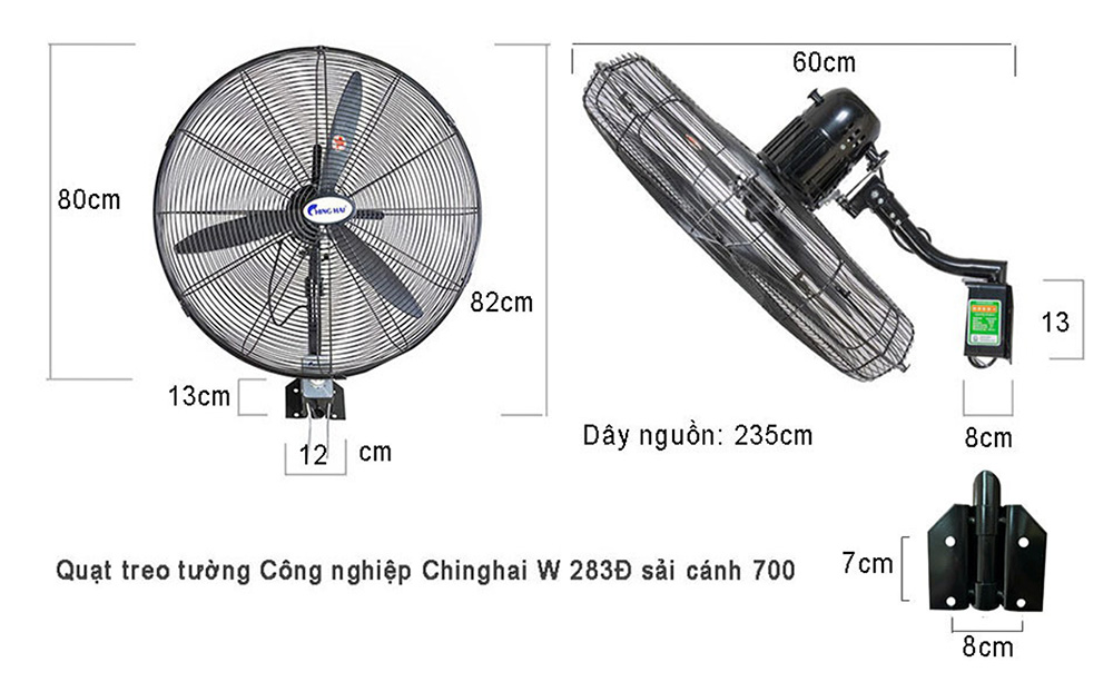 Quạt treo tường công nghiệp chinghai W28-3Đ, sải cánh 70cm
