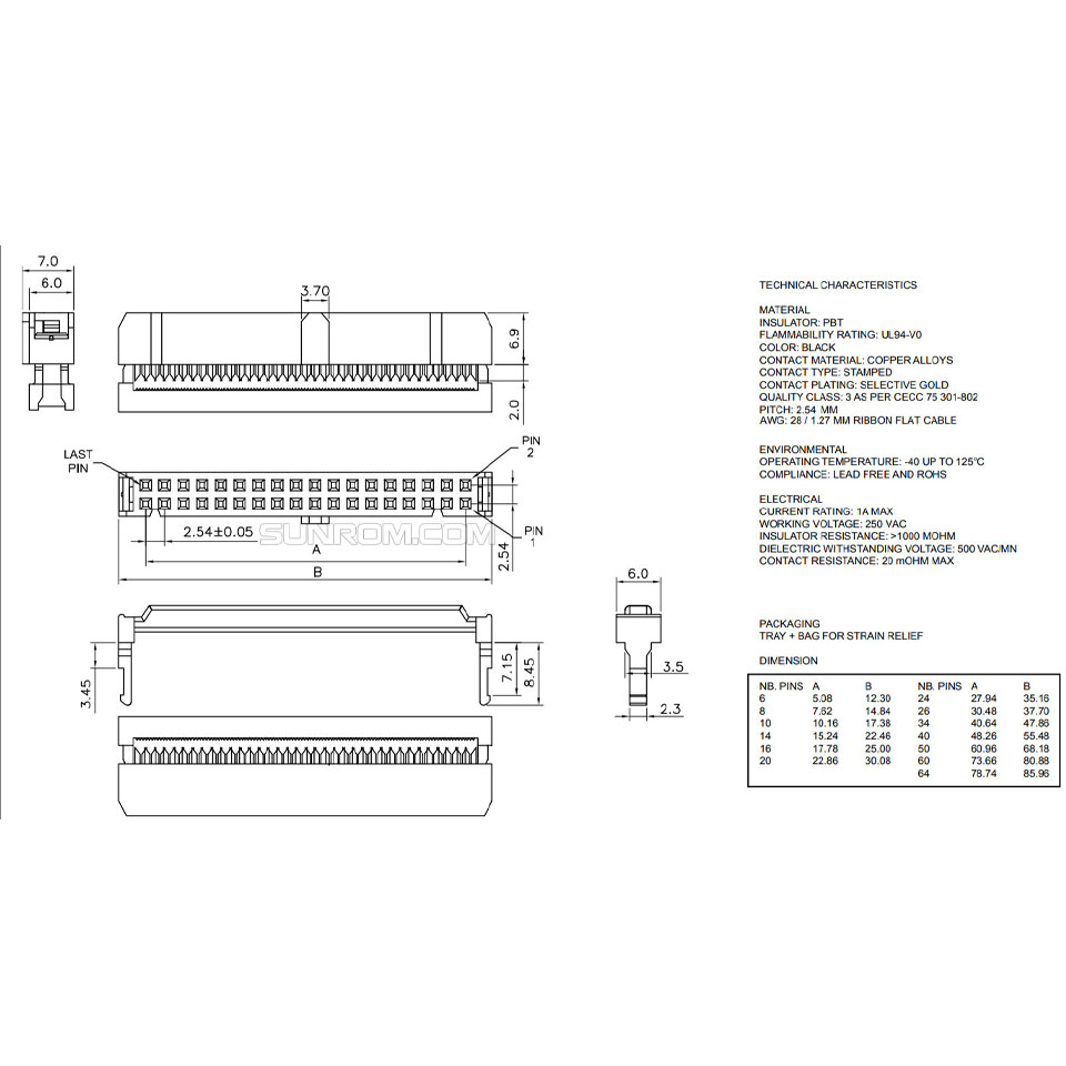 Đầu Bấm FC-40P IDC 40 pin IDC Female Pitch 2.54mm Connector with Strain Relief