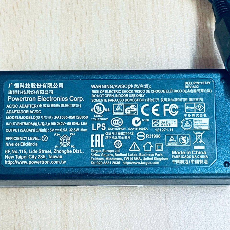 Bộ Chuyển Đổi Nguồn AC/DC Adapter 5V 6.5A Powertron PA1065-050T2B650 Jack DC Size 4-Pin DIN / 4-Prong For Targus SuperSpeed Dual Video Docking Station, Dell D3000 USB 3.0 Docking Station.