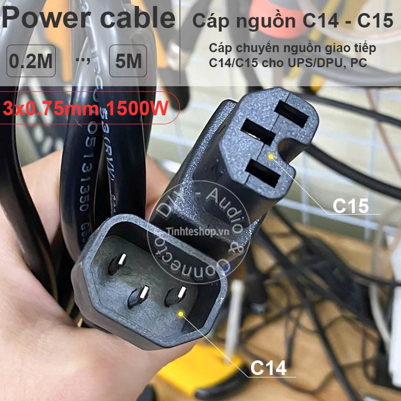 Dây Nguồn OEM CAB-C15-CBN IEC 60320 C14 to C15 10A 250V 18AWG 3x1.0mm²  cho PDU , UPS, PC