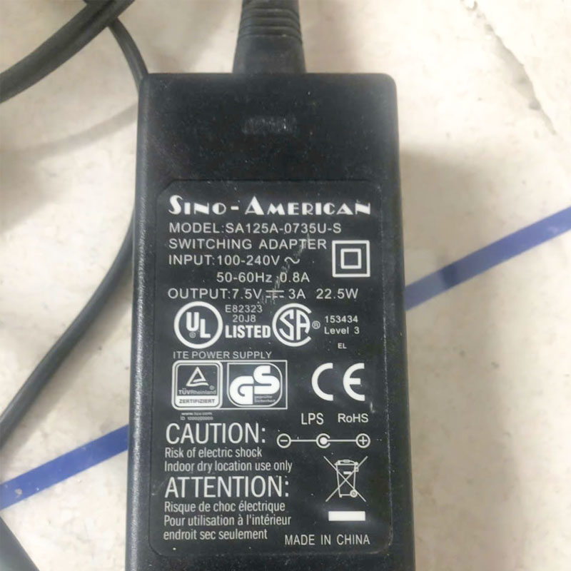 Chuyển nguồn Adapter Sino-American SA125A-0735U-S 7.5V 3A Connector Size 5.5mm x 2.5mm For Máy xét nghiệm nước tiểu COMBI SCAN 500