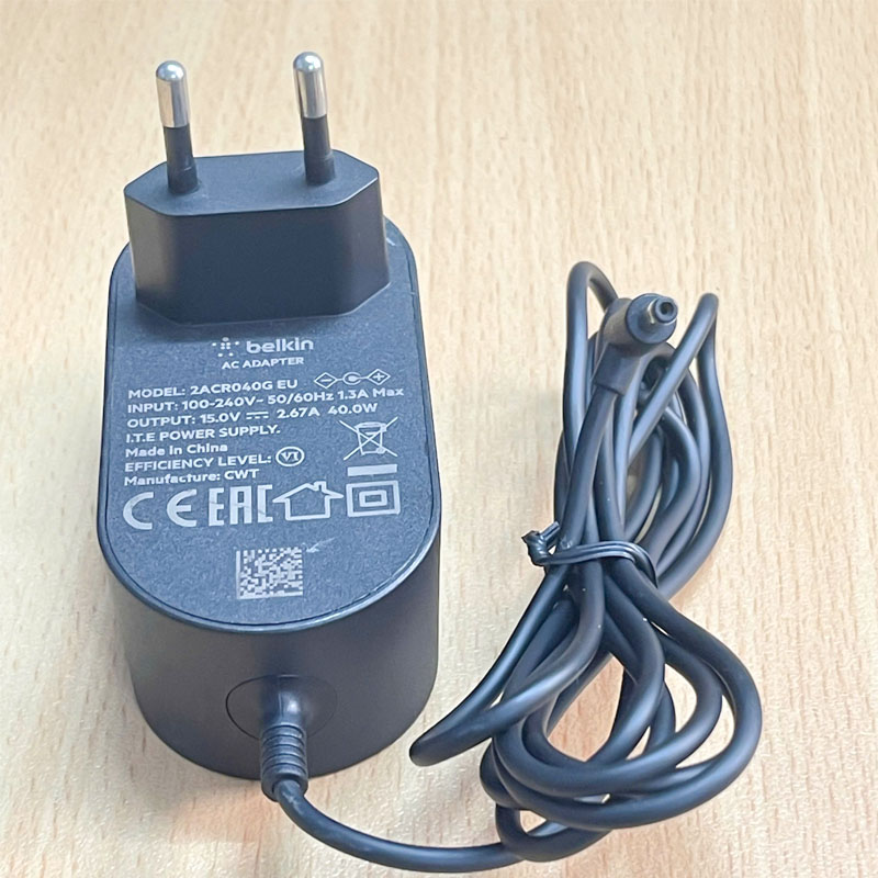 Adapter 15V 2.67A Belkin 2ACR04G EU Plug OEM Thay Thế Sartorius 6971991 15V 530mA DC + ---C--- Connector Size 5.5mm x 2.1mm For Cân Phân Tích Sartorius Quintix 125D-1S