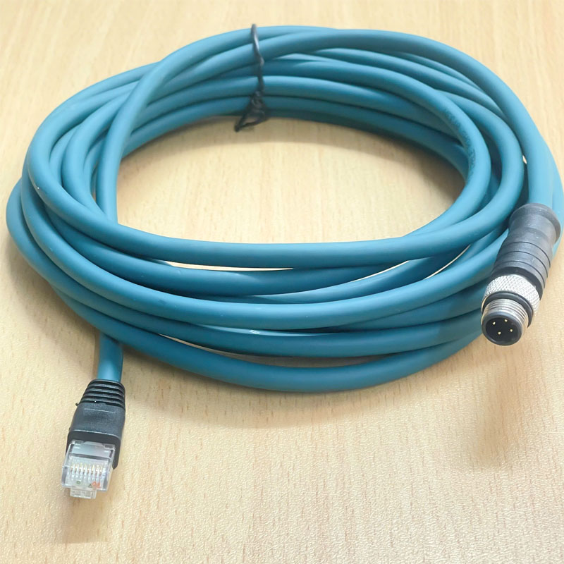 Cáp Cable M12 4 Pin D-Code Male Connector to to RJ45 Connector High Flex CAT5E Shielded Dài 5M Shielded Cable For Camera Industrial Ethernet Communication & Switch POE