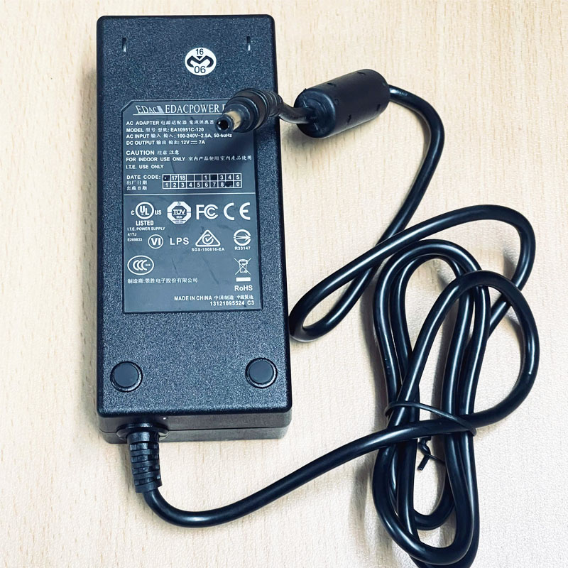 Adapter Power Supply 12V 7A EDAC EA10951C-120 Connector Tip Size 5.5mm x 2.5mm For Industrial IPC Mini PC Router Switch POS Machine