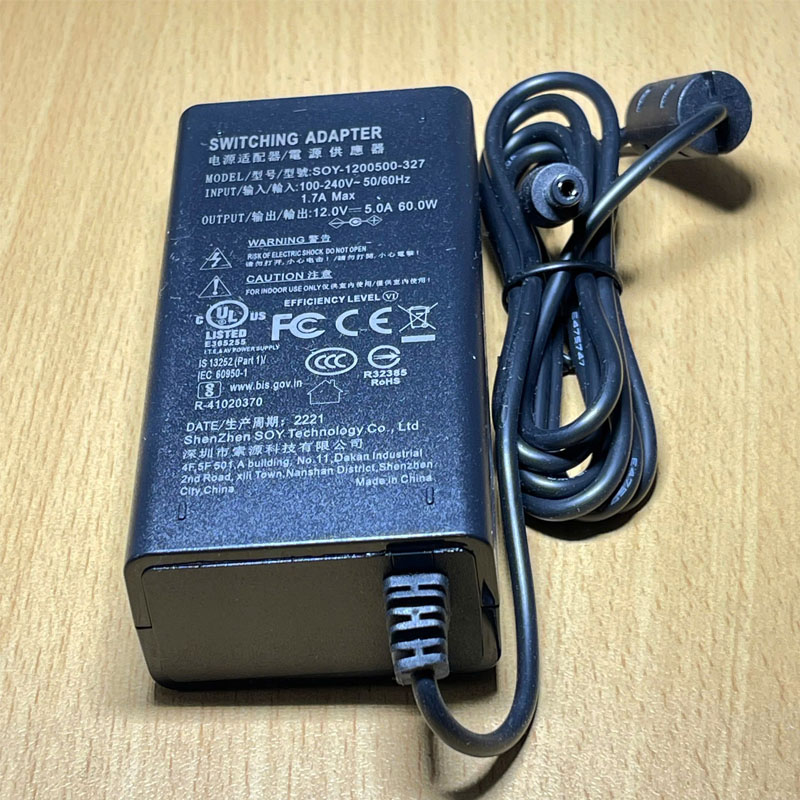Chuyển nguồn Adapter 12V 5A 60W SOY-1200500-327 Chân cắm DC Size 5.5mm x 2.5mm