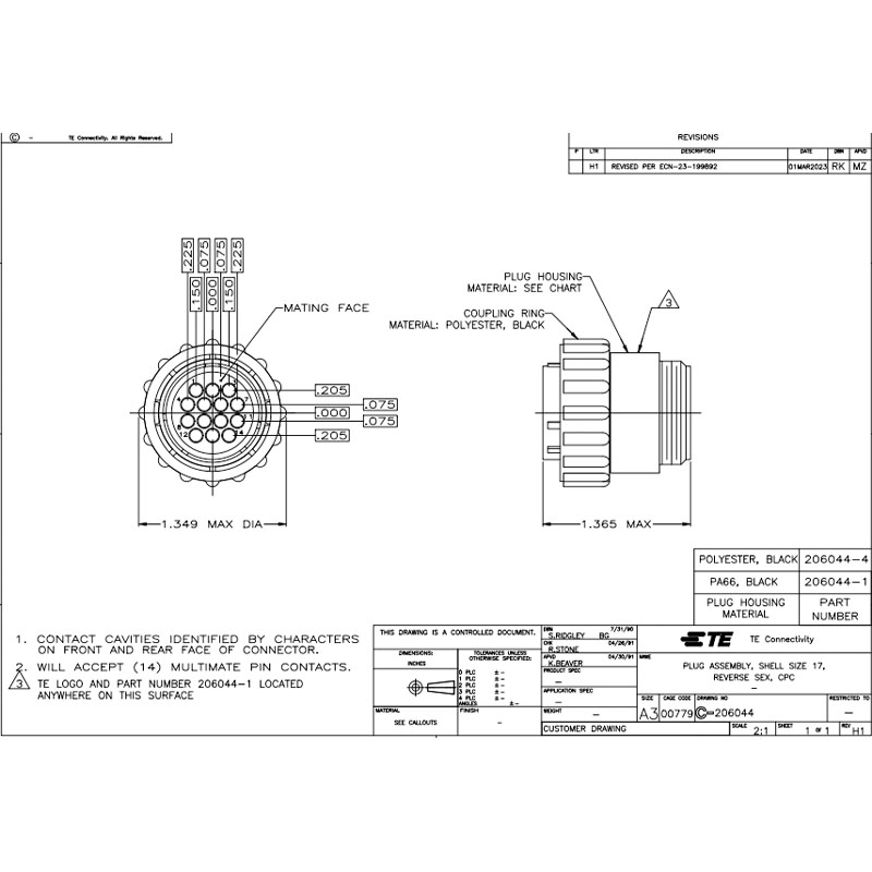 Đầu Jack Smema Connector 206044-1 Male 14 Pin For Connecting Machine Signals In The Production Line, Linking System Signals.