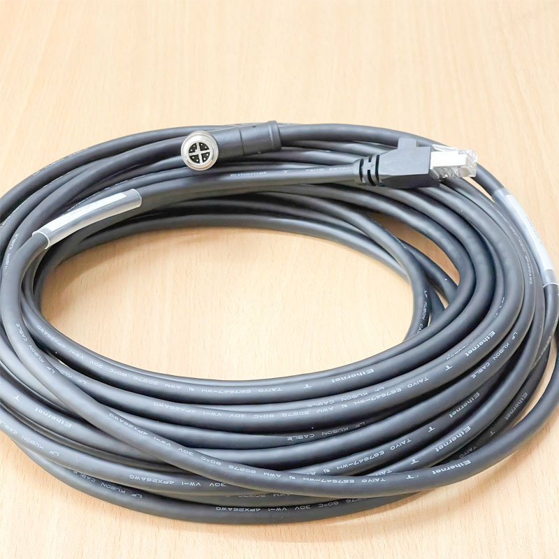 Cáp XC-M12EN-M8SR-10M-R 6H 20221230-A Dài 10M Cable M12 X-Coded 8 Pin Male 90 Degree to RJ45 GigE Vision CAT6 High Flex Ethernet Cable TAIYO E67648-WH 4P X 26AWG For Machine Vision Cognex DataMan 150/260 Series
