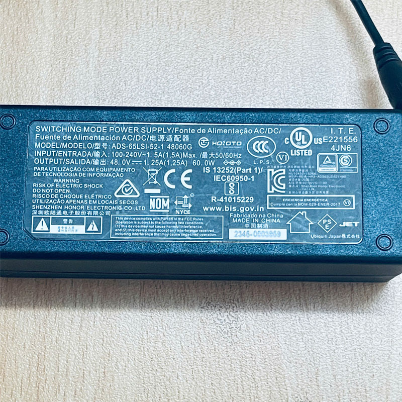 Chuyển Nguồn Adapter 48V 1.25A HOIOTO ADS-65LSI-52-1 48060G Connector Tip Size 5.5mm x 2.1mm ForDahua DHI-VTNS2003B-2 2-Wire Switch
