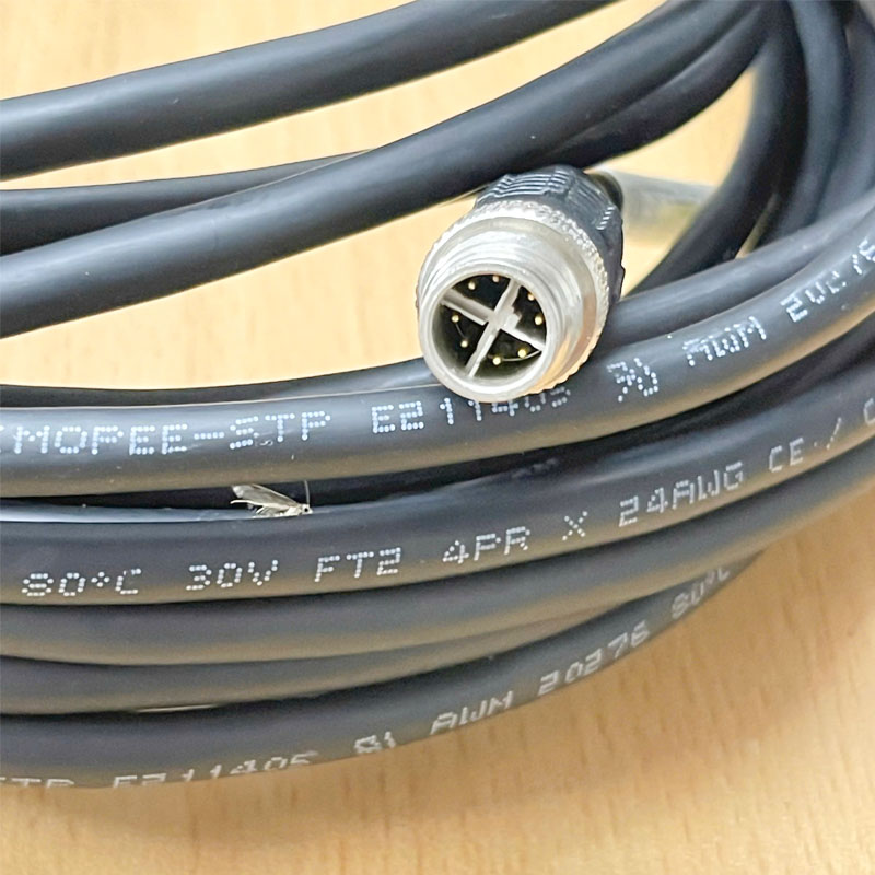 Cáp XC-M12EN-M8SR-10M Dài 10M Cable Connector M12 X-Code 8 Pin Male to RJ45 STP Shielded For Cognex Industrial Camera, Keyence SR-750 SR-650 Code Reader