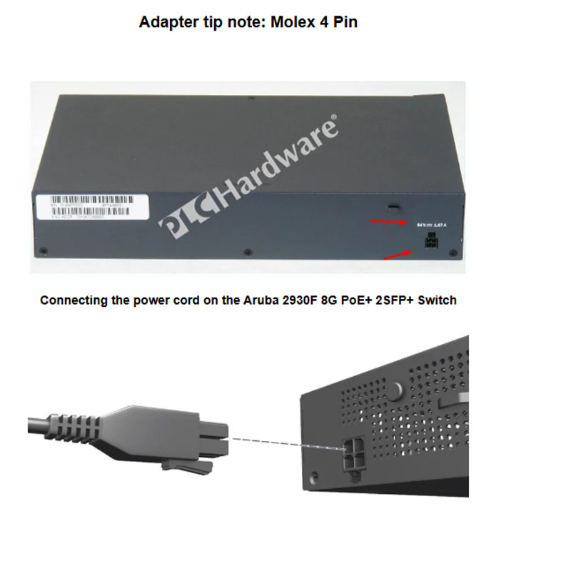 Adapter 54V 2.4A 130W NETGEAR Connector Size Molex 4 Pin For Thiết Bị Mạng Switch HPE Aruba HP - J9774A HP - J9780A HP - J9982A PoE+ Switch 8 Ports