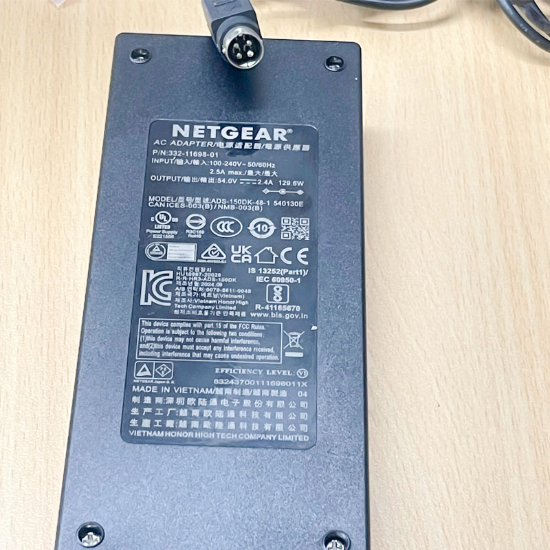 Adapter 54V 2.4A 129.6W NETGEAR ADS-150DK-48-1 540130E Connector Size 4 Pin Mini Din 10mm For Cisco - SG350-10MP-K9; Cisco - SG250-10P-K9