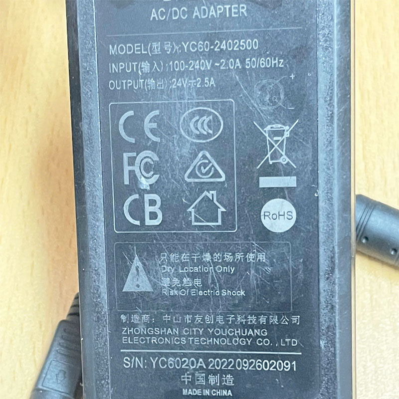 Adapter 24V 2.5A YC60-2402500 Connector Size 3 Pin Mini Din 10mm For Printer POS Printer Accessories.
