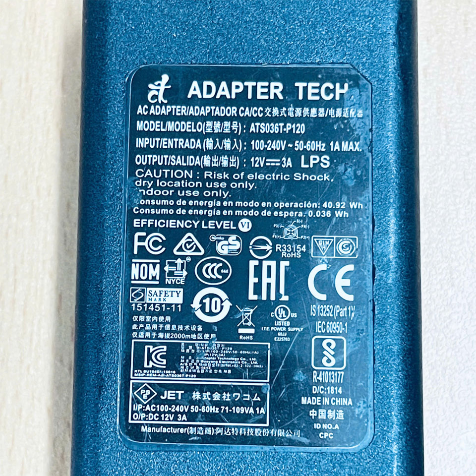 Adapter TECH 12V 3A 36W ATS036T-P120 Connector Tip Size 4-Prong Pin Mini Din 10mm Plug For Bút Vẽ Bảng Điện Tử Wacom CINTIQ 16 DTK-1660/K1-CA 16 DTK-1661 DTK1660K0D DTK1660K1D
