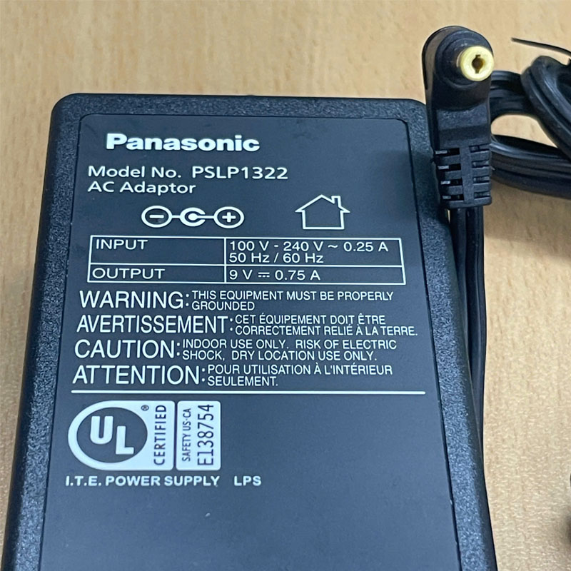 Adapter 9V 0.75A Panasonic PSLP1322 Connector Size 4.8mm x 1.7mm