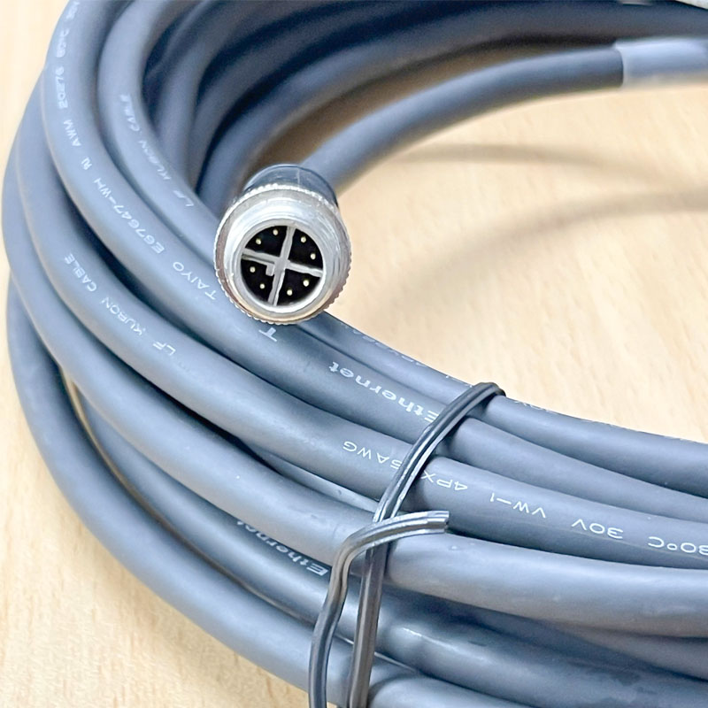 Cáp XC-M12EN-M8SR-10M-R Dài 10M M12 Ethernet 8 Pin X-Code to RJ45 Shielded Cable For Basler Cognex Industrial