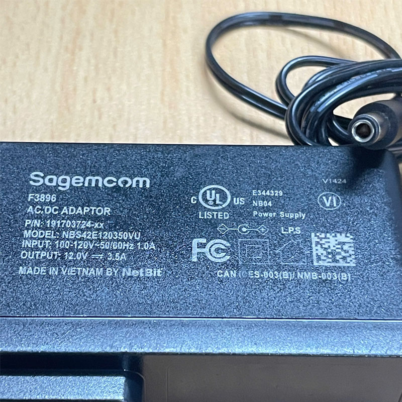 Adapter 12V 3.5A Sagemcom NBS42E120350VU Connector Size 5.5mm x 2.5mm