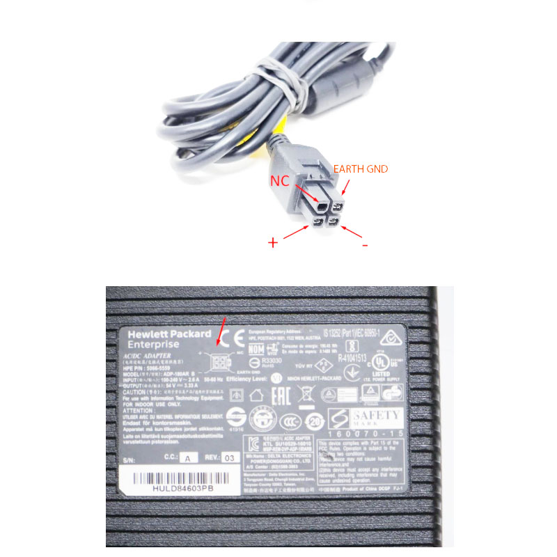 Adapter 54V 3.33A 180W HP ADP-180AR B Connector Size Pin Molex For Switch Aruba HP 2930F JL258A