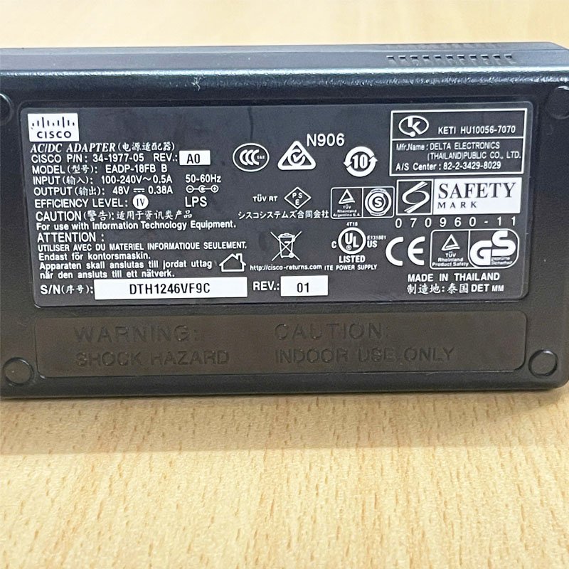 Chuyển Nguồn Chính Hãng Adapter Cisco 48V 0.38A EADP-18FB B Connector Tip Size 5.5mm x 2.5mm For Cisco Aironet 1810W Wireless AP