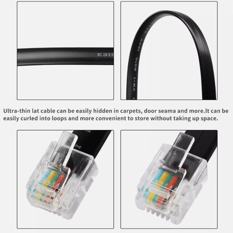 Dây Cáp RJ12 6P6C 6 Pin Straight Wired Cable 6P6C Male to Male Flat Telephone Cord,Polycom Microphone