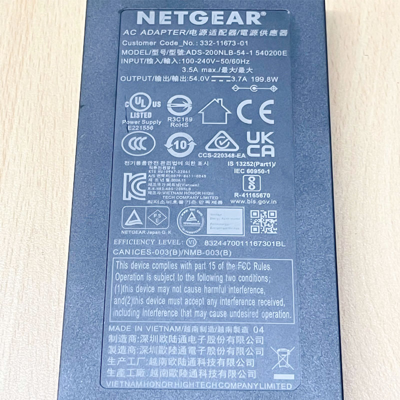 Adapter NETGEAR 54V 3.7A 199.8W ADS-200NLB-54-1 540200E Connector Size 4 Pin Mini Din 10mm For Switch Cisco SG300-10SFP Cisco SG350-10MP-K9 Switch 10 Port PoE
