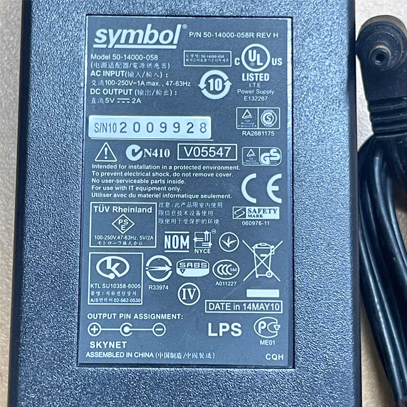 Adapter 5V 2A SYMBOL 50-14000-058 Chân Cắm Thiết Bị DC ⊕ ────(●──── ⊖ Connector Size 3.5mm x 1.35mm For Motorola Symbol BlueTooth STB4278 Cradle Sync Charger LS4278 Barcode Scanner