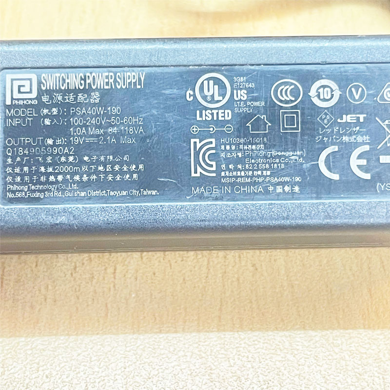 Adapter 19V 2.1A 40W PHIHONG PSA40W-190 Connector Tip Size 5.5mm x 2.5mm Hàng Original Tháo Thiết Bị