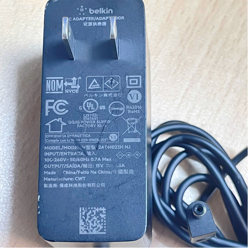 Adapter Original Belkin 15V 1.5A 2ADH023H NJ Connector Size 3.5mm x 1.35mm