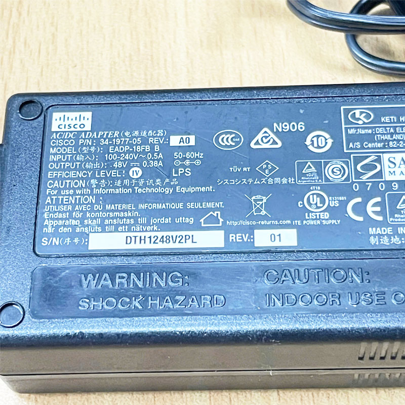 Adapter Cisco 48V 0.38A IEC C13 EADP-18FB B Connector Size 5.5mm x 2.5mm dùng cho hội nghị truyền hình  Polycom SoundStation IP 6000