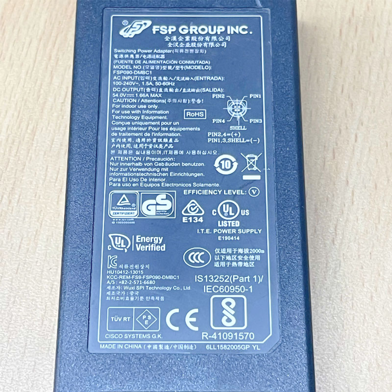 Adapter 54V 1.66A 90W Original FSP Group Inc FSP090-DMBC1 For Cisco SG300-10 10 Port Gigabit Managed Switch Connector Size 4PIN Mini Din 10mm