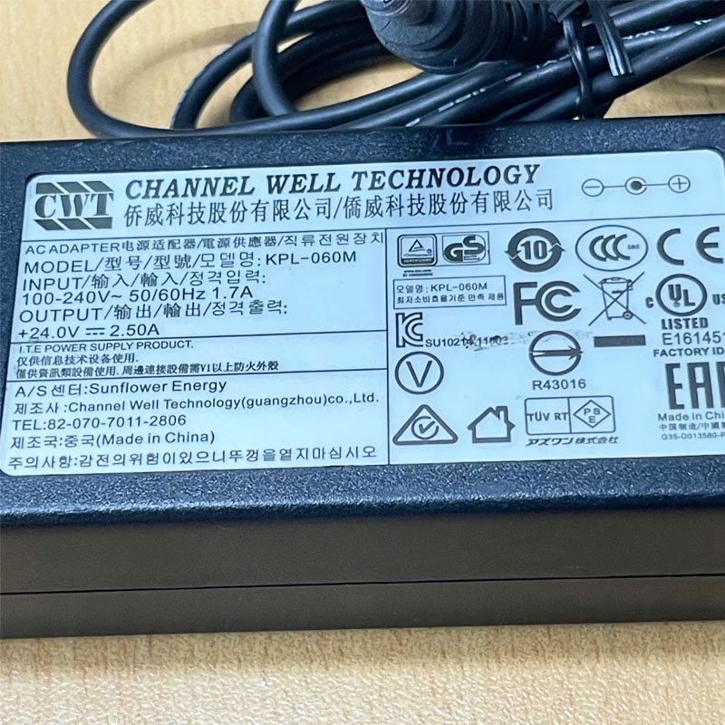 Chuyển nguồn Adapter 24V 2.5A 60W Original CWT Channel Well KPL-060M Connector Size 5.5mm x 2.1mm
