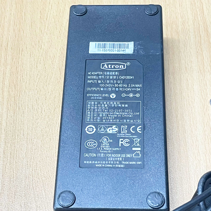 Adapter Original Atron CAD120241 24V 5A 120W IEC C14 Connector Size 5.5mm x 2.1mm