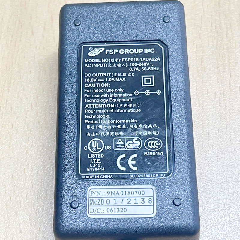 Adapter FSP FSP018-1ADA22A 18V 1A Connector Size 5.5mm x 2.1mm