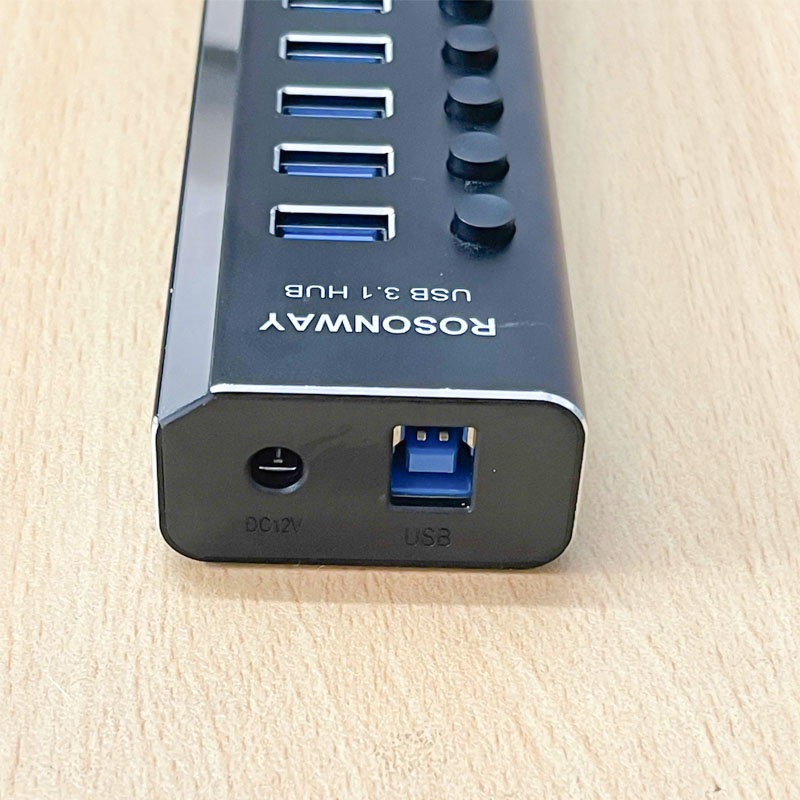 Bộ Chia USB 3.1 HUB 13 Cổng ROSONWAY Nguồn Ngoài 12V Vỏ Nhôm Rosonway Alumium 13 Port Powered USSB 3.0 Hub with 72W Hàng Original Tháo Thiết Bị