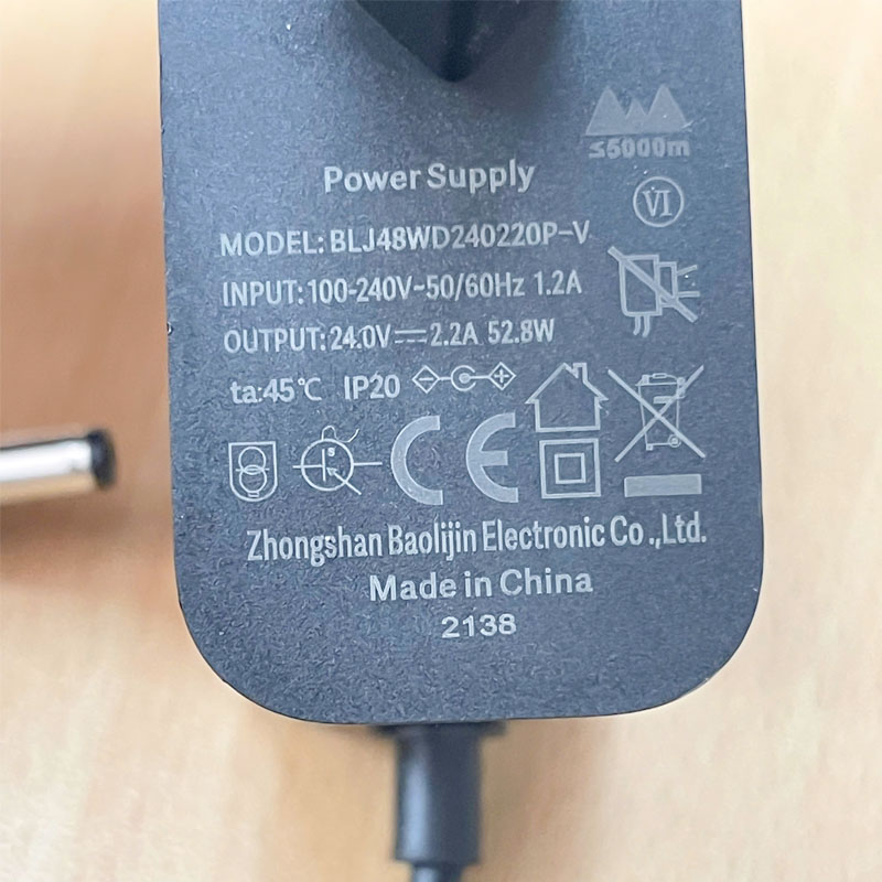 Chuyển Nguồn Adapter 24V 2.2A 52.8W ZHONGSHAN BAOLIJIN JYA BLJ48WD240220P-V Connector Size 5.5mm x 2.5mm