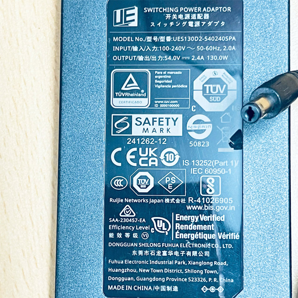 Adapter 54V 2.4A 130W UE UES130D2-54024OSPA Connector Tip Size 5.5mm x 2.1mm For PoE Switch  Ruijie Networks