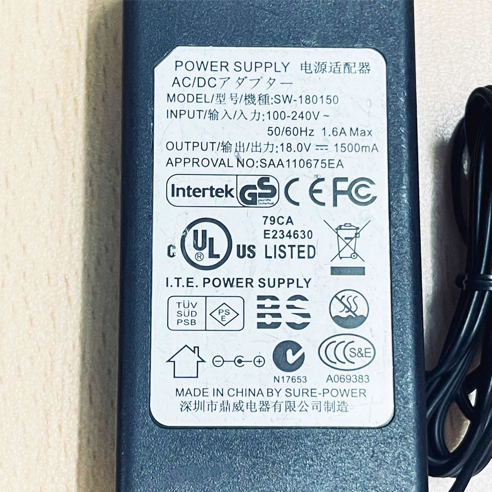 Adapter 18V 1.5A Switching Power Adaptor Model SW-180150 Connector Size 5.5mm x 2.1mm Hàng Original Tháo Thiết Bị
