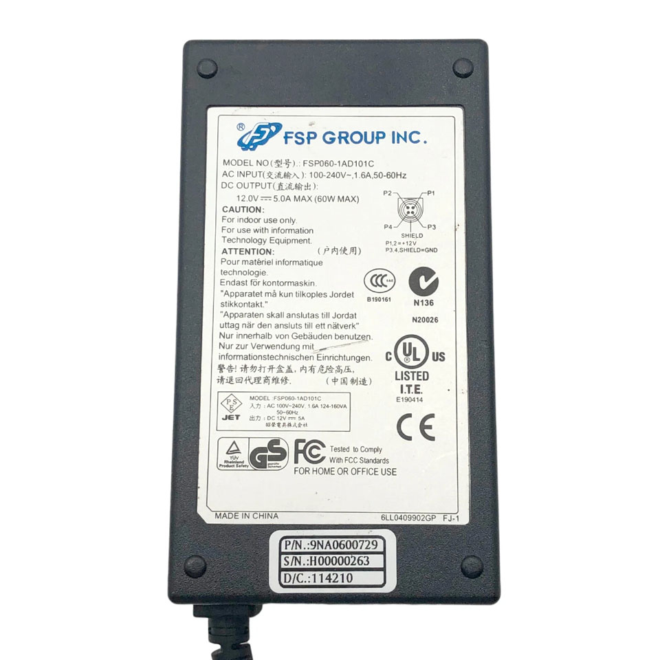 Bộ Chuyển Đổi Nguồn Adapter 12V 5A 60W FSP FSP060-1AD101C Connector Tip Size 4 Pin Mini Din 10mm
