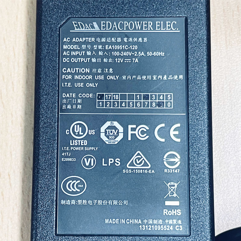 Chuyển Nguồn Adapter 12V 7A EDAC EA10951C-120 IEC C14 Connector Size 4 Pin Mini Din 10mm