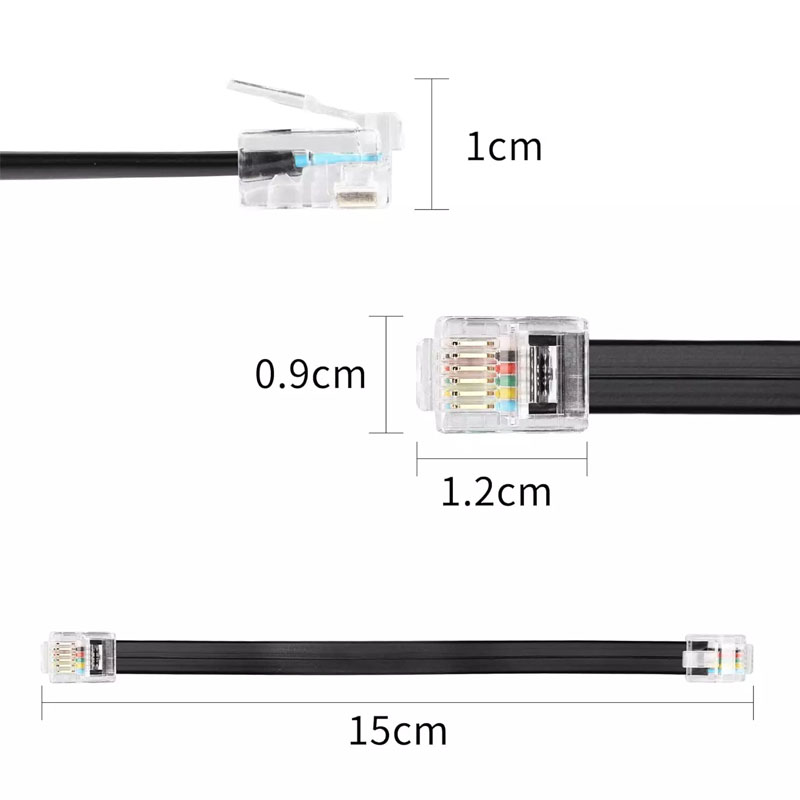 Dây Cáp RJ12 6P6C 6 Pin Straight Wired Cable 6P6C Male to Male Flat Telephone Cord,Polycom Microphone