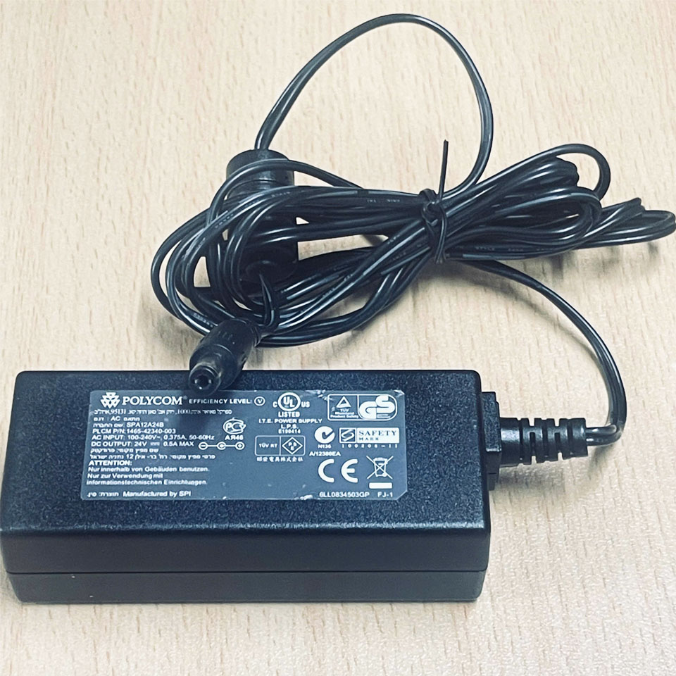 Adapter Polycom 24V 0.5A SPA12A24B Connector Barrel Tip 5.5mm x 2.1mm For Polycom VoIP Conference Phones and IP Desktop Phones SoundPoint CX500 CX600