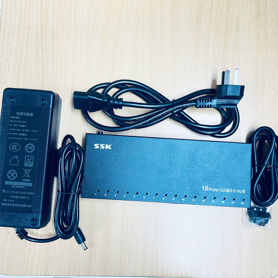 Bộ Chia USB Hub 16 Ports USB 3.0 SSK SHU1600 With Individual Switches and 12V 10A Power Adapter USB Extension